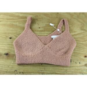New Jonathan Simkhai Top Medium Pink Caroline Feathered Faux Fur Rib Bra